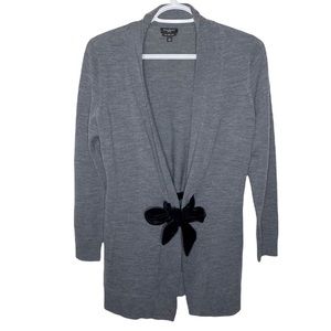 Talbots grey merino wool longline cardigan with velour front tie size Sp
